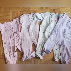Set of Baby Sleepers in Pink, Cream, and Purple
